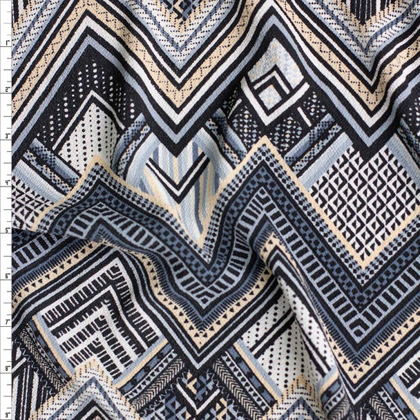 Navy and White Multi Chevron Polyester Bubble Crepe Fabric By The Yard