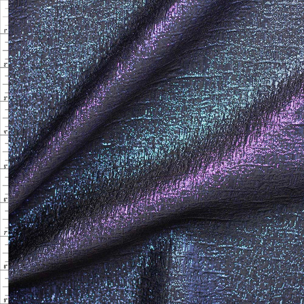 Metallic Blue and Black Linen Look Designer Brocade Fabric By The Yard