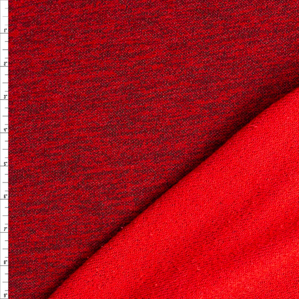 Red and Black Heather Cotton French Terry Fabric By The Yard