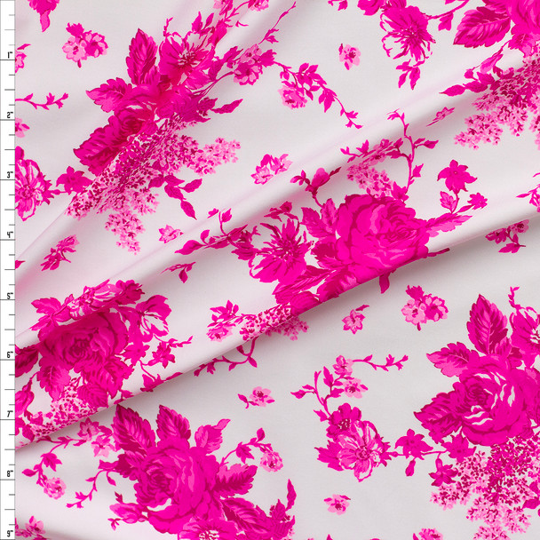 Hot Pink Antique Floral Nylon/Spandex Fabric By The Yard