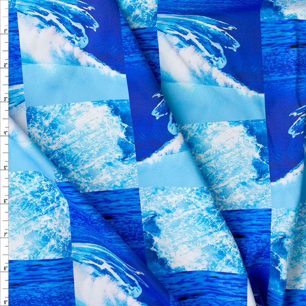Blue Wave Tiles Nylon/Spandex Fabric By The Yard