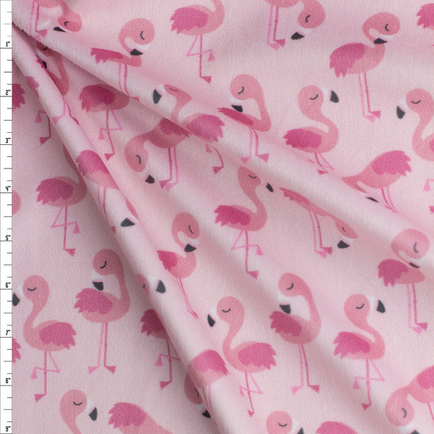Flamingos on Light Pink Cuddle Fabric By The Yard