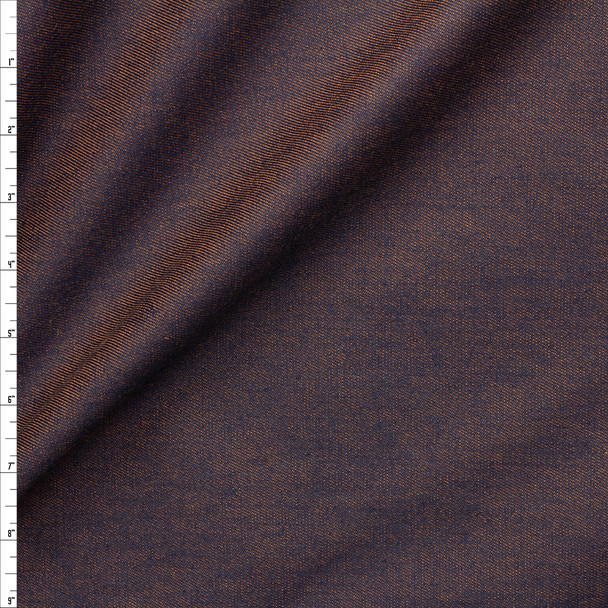 Navy and Rust Two Tone Designer Denim Fabric By The Yard