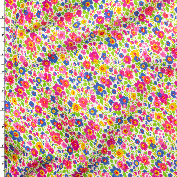 Vibrant Blossoms on White London Calling Cotton Lawn from Robert Kaufman Fabric By The Yard