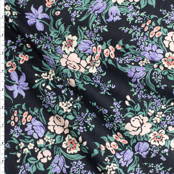Wisteria Floral on Charcoal London Calling Cotton Lawn from Robert Kaufman Fabric By The Yard