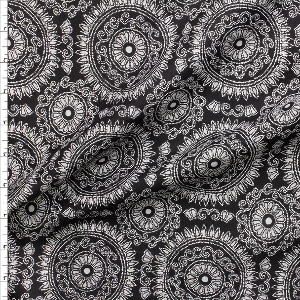 Grey Medallion on Black London Calling Cotton Lawn from Robert Kaufman #26952 Fabric By The Yard