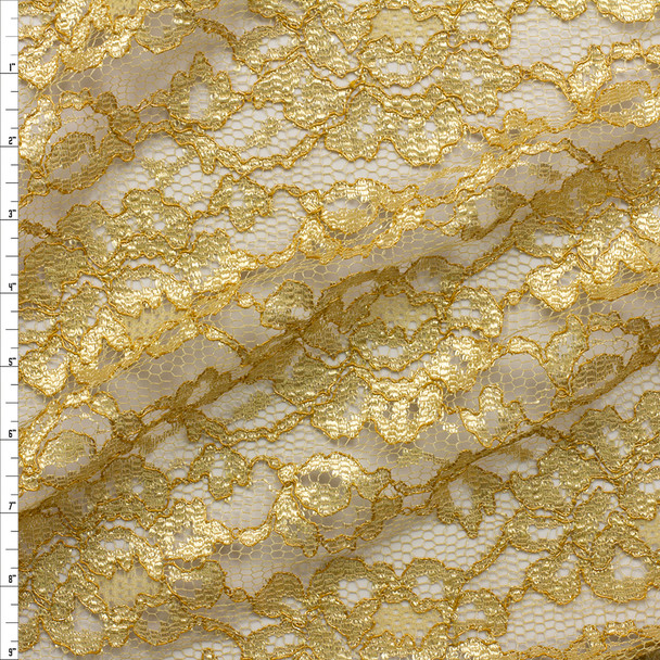 Gold Floral Designer Lace #26982 Fabric By The Yard