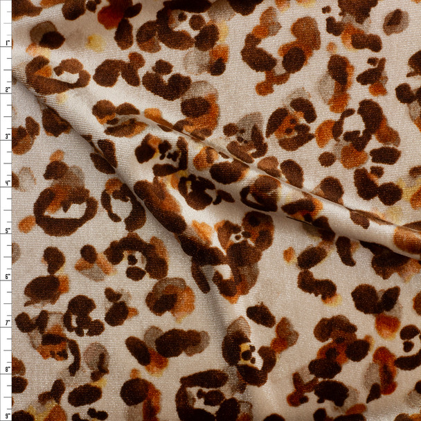 Brown and Offwhite Leopard Stretch Velvet #26990 Fabric By The Yard