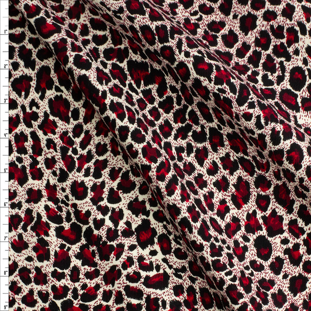 Red and Black Cheetah Print Baby Wale Corduroy #26996 Fabric By The Yard