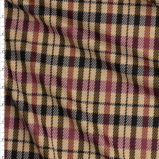 Tan, Plum, Burgundy, and Black Plaid Double Sweater Knit #27014 Fabric By The Yard
