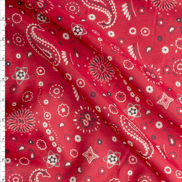 Red, Black, and White Bandana Paisley Cotton/Silk Lawn #27017 Fabric By The Yard