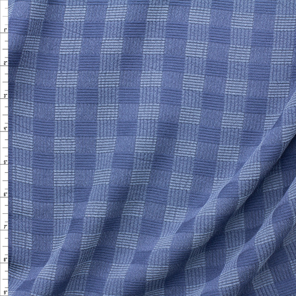 Blue on Blue Plaid Textured Cupro Fabric By The Yard