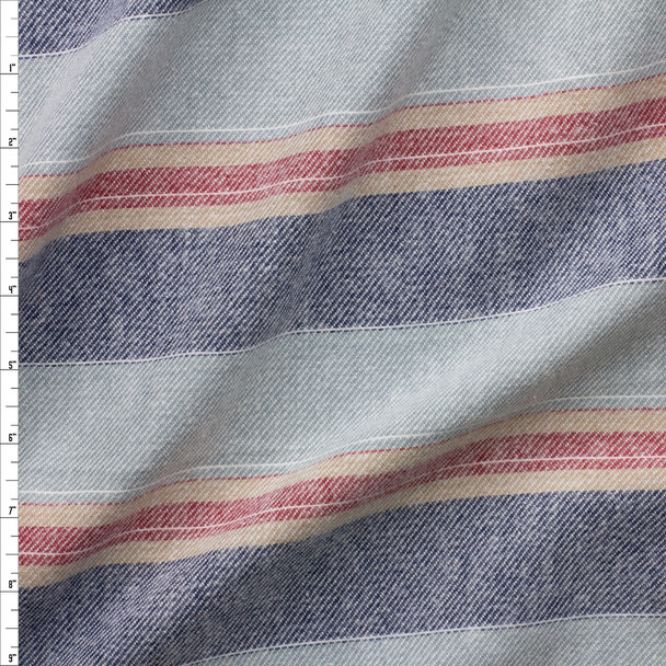 Blue, Red, and Tan Vertical Sarape Stripe Flannel Fabric By The Yard
