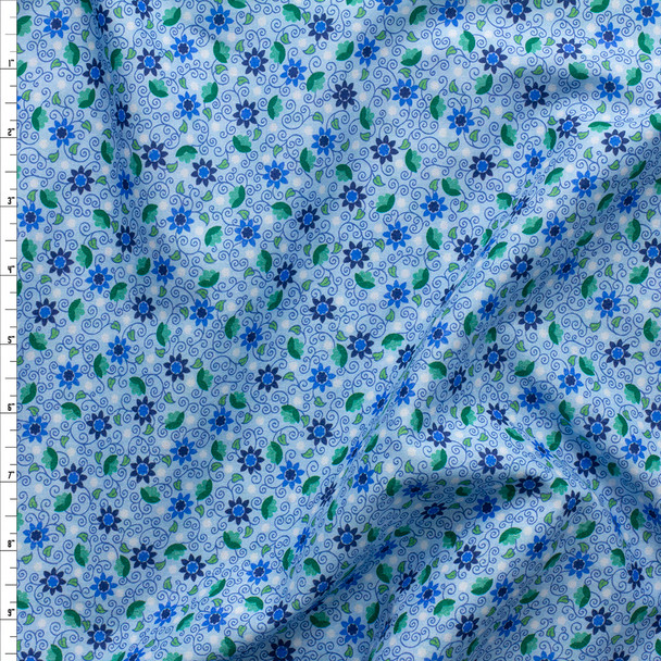 Blue Whimsical Floral London Calling Cotton Lawn From Robert Kaufman #27229 Fabric By The Yard