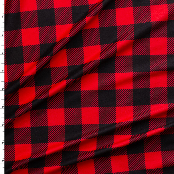 Red And Black 1” Buffalo Plaid Double Brushed Poly/Spandex Fabric By The Yard