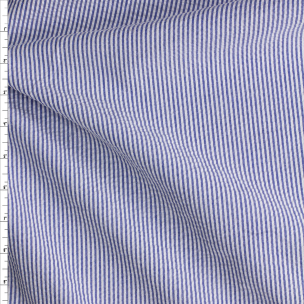 Denim Blue And White Stripe Seersucker #27264 Fabric By The Yard