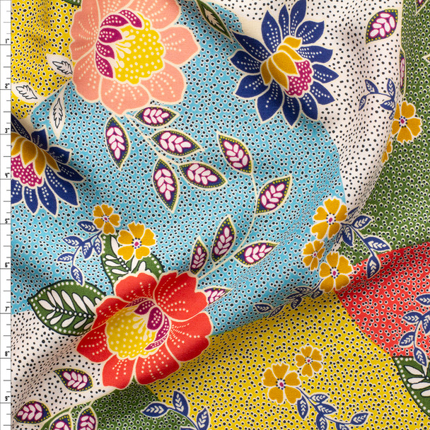 Retro Floral Patchwork Rayon Challis Fabric By The Yard
