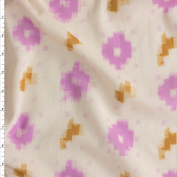 Lilac And Mustard Irate On Ivory Rayon Georgette Fabric By The Yard