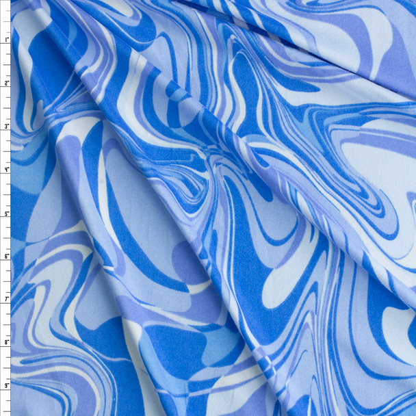 Blue Layered Swirl Double Brushed Poly Fabric By The Yard