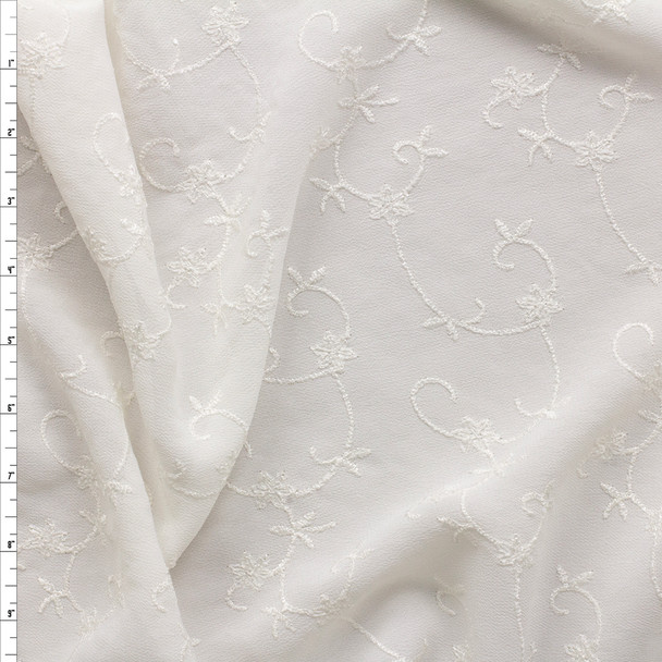 Offwhite Floral Embroidered Georgette Fabric By The Yard