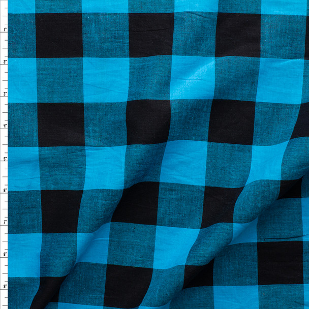 Turquoise And Black Plaid Cotton Shirting #27427 Fabric By The Yard