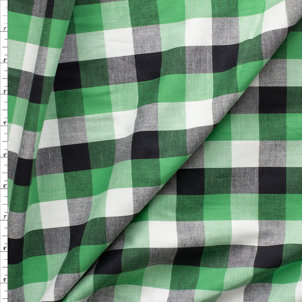 Green, White, And Black Plaid Cotton Shirting #27430 Fabric By The Yard