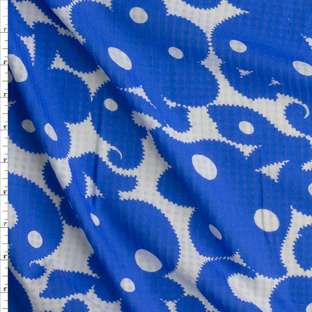Blue And White Serrated Floral Seersucker Fabric By The Yard