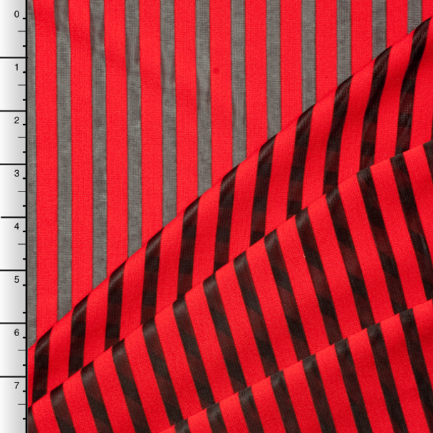 Red and Black Stretch Burnout Stripe Jersey Knit