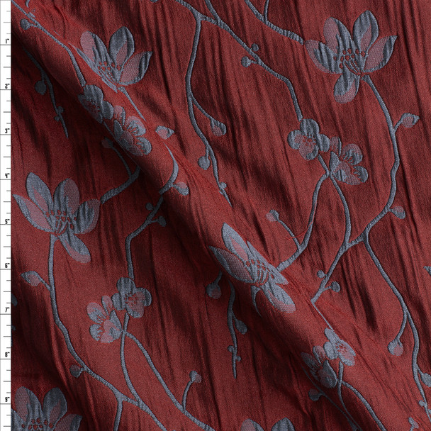 Charcoal Blossoms And Branches On Wine Designer Brocade #27508 Fabric By The Yard