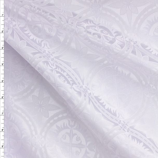 White Cross Medallion Brocade #27514 Fabric By The Yard