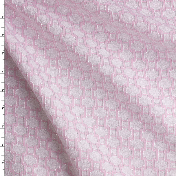 Pink And Metallic Silver Linked Chains Designer Brocade #27521 Fabric By The Yard