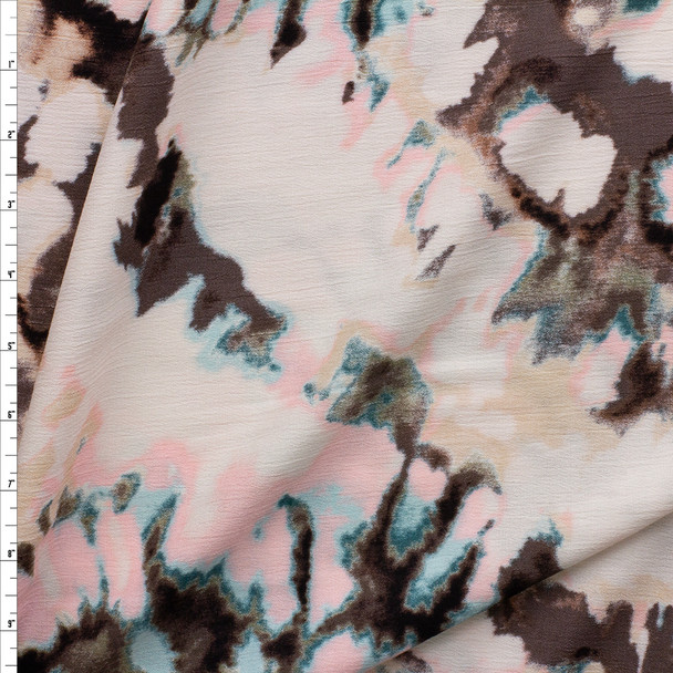 Pink, Brown, Teal, Ivory Abstract Rayon Gauze #27607 Fabric By The Yard