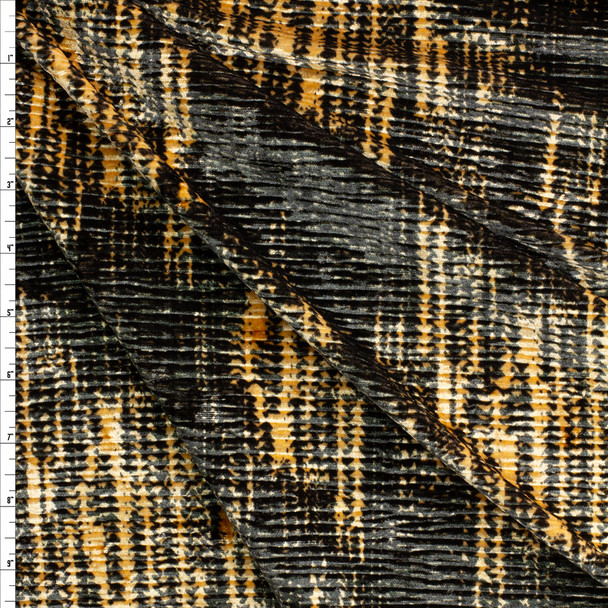 Black, Caramel, And Charcoal Grunge Designer Crinkle Stretch Velvet Fabric By The Yard