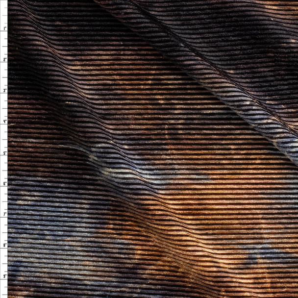 Brown, Tan, And Charcoal Tie Dye Designer Crinkle Stretch Velvet Fabric By The Yard