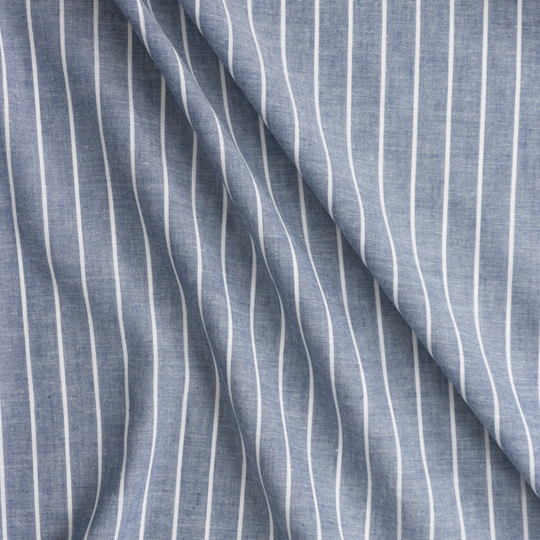 White On Blue Vertical Pencil Stripe Chambray #27673 Fabric By The Yard