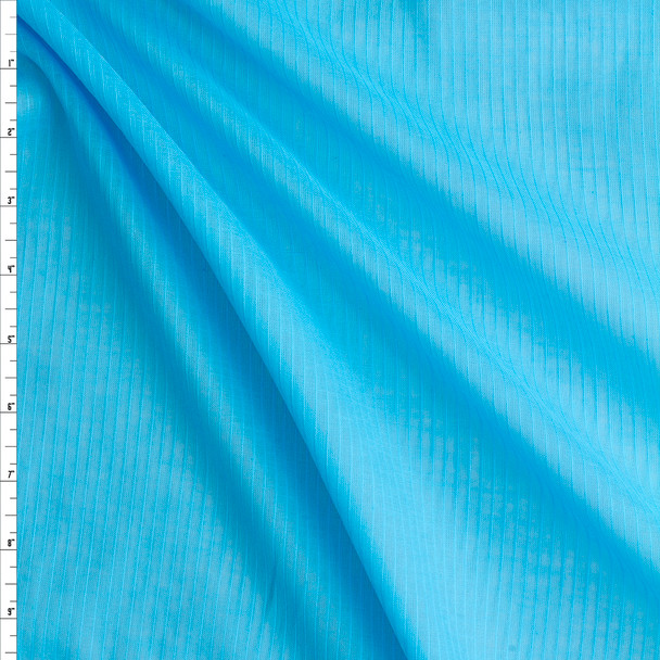 Turquoise On Turquoise Ribbed Stripe Cotton Lawn Fabric By The Yard