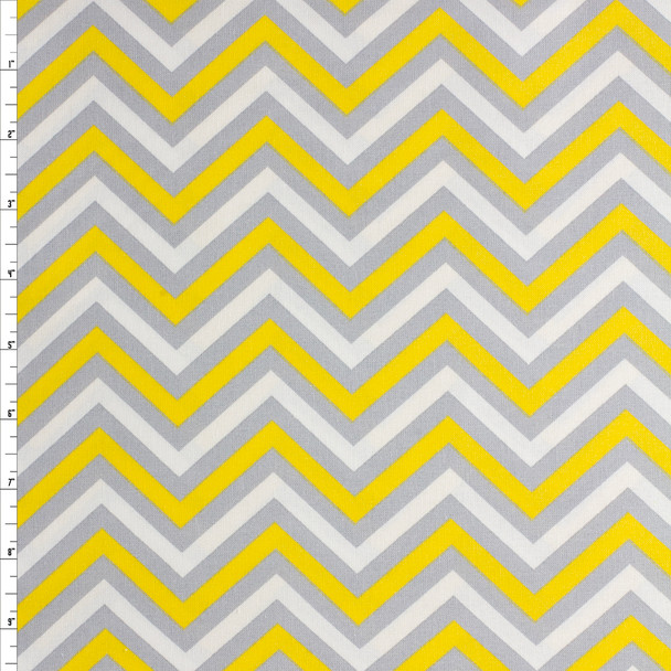 Grey, Yellow, And White Chevron Cotton Novelty Print #27750 Fabric By The Yard