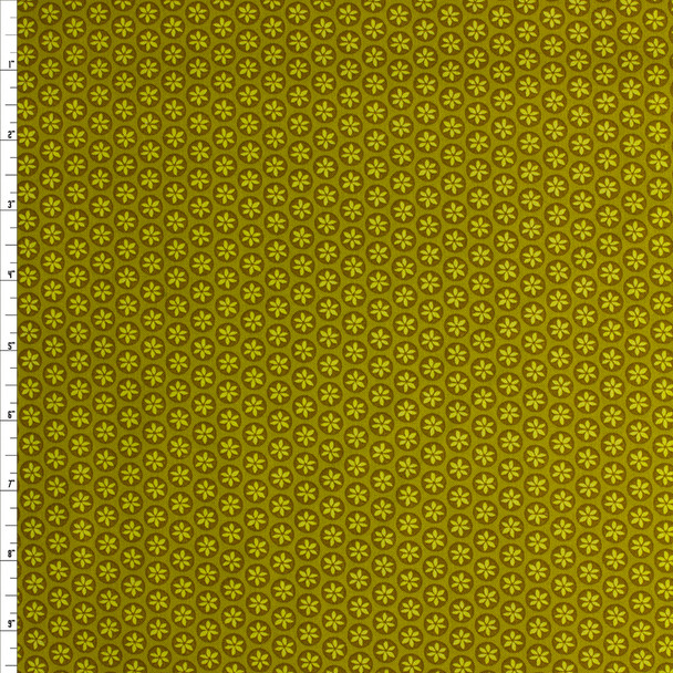 Chartreuse Flower Dots Cotton Novelty Print #27752 Fabric By The Yard