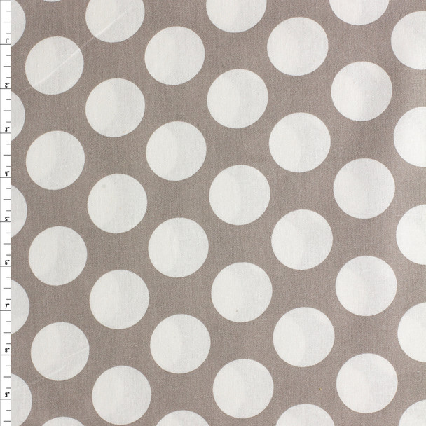 White On Grey Large Polka Dots Cotton Novelty Print #27755 Fabric By The Yard