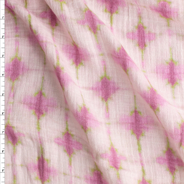 Pink, Lime, And Blush Diamond Dye Cotton Double Gauze Fabric By The Yard