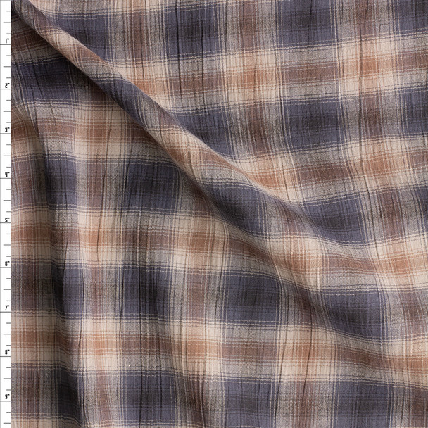 Brown, Tan, And Black Plaid Designer Cotton Gauze Fabric By The Yard