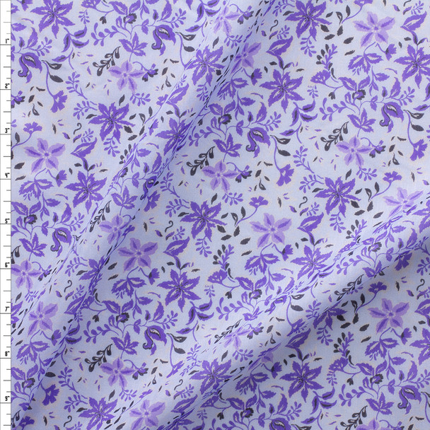 Purple And Lavender Floral On White Cotton/Silk Lawn #27816 Fabric By The Yard