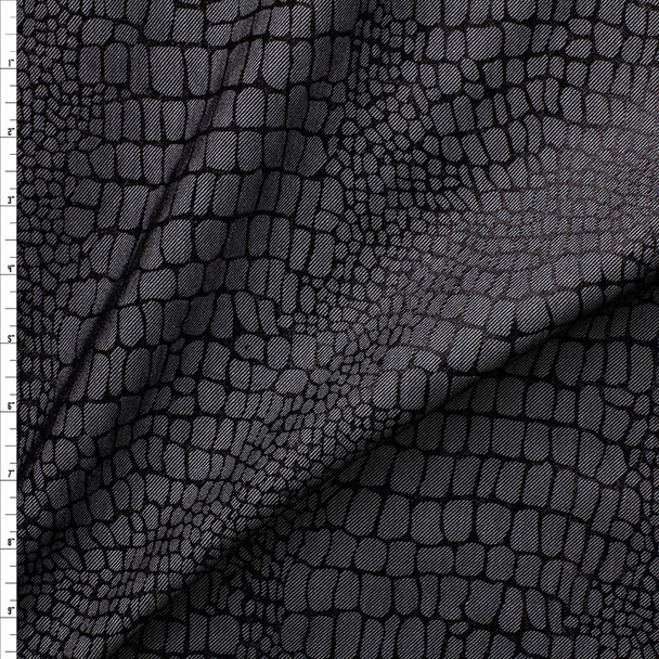 Black Gloss Reptile Print On Indigo Candiani Italian Denim Fabric By The Yard