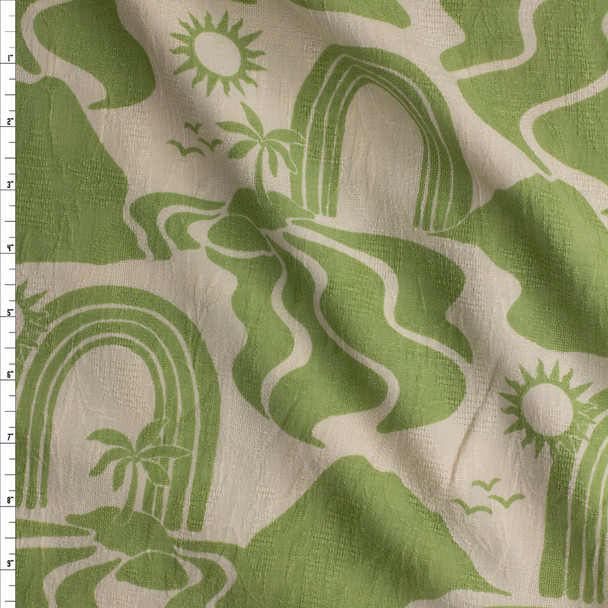 Lime And Ivory Island Rainbows Rayon/Linen Fabric By The Yard