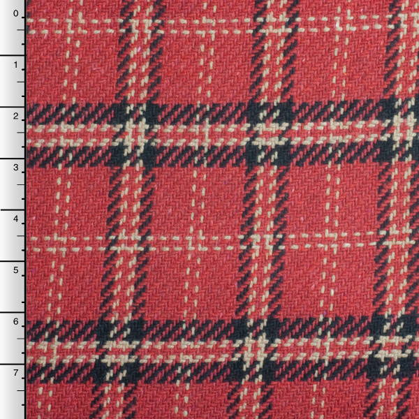 Red, Black, and Ivory Plaid Heavyweight Loose Weave Poly Twill
