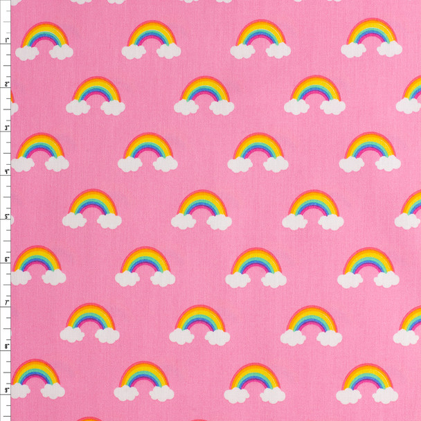 Happy Little Unicorns Rainbows Pink Quilter's Cotton From Robert Kaufman #27960 Fabric By The Yard