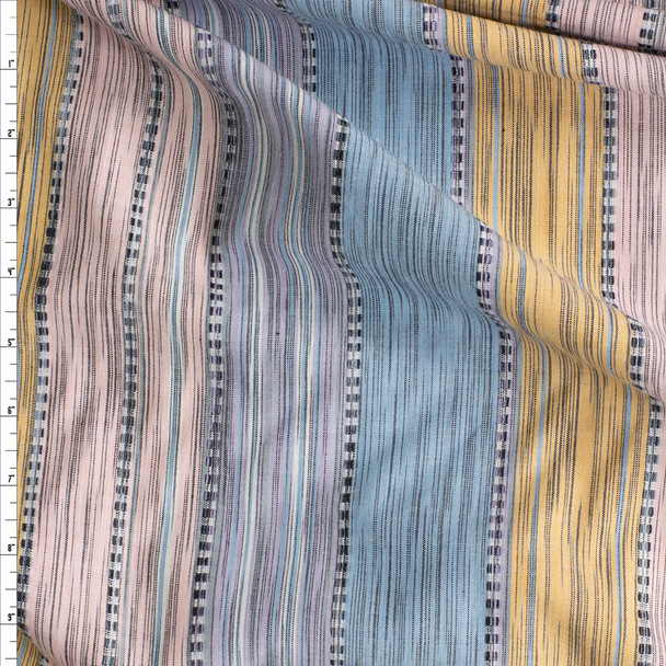 Pink, Lilac, Orange, And Blue Vertical Streak Stripe Embroidered Cotton Lawn #28058 Fabric By The Yard