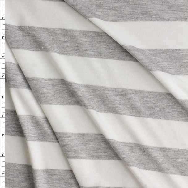 Grey And White Horizontal Stripe Rayon/Spandex Jersey #28075 Fabric By The Yard