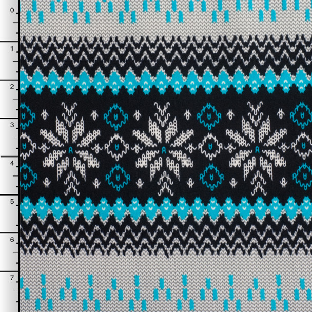 Turquoise, Black, and White Sweater Look Tribal Scuba Knit