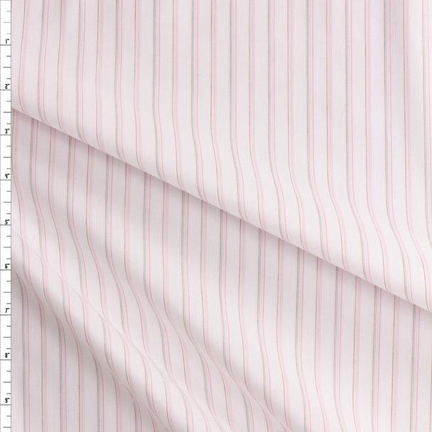 Pink, Brown, And Sage Pinstripes On White Fine Italian Shirting From Albini #28671 Fabric By The Yard